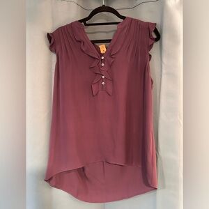 Theory Silk Ruffled V-Neck Blouse - Mauve